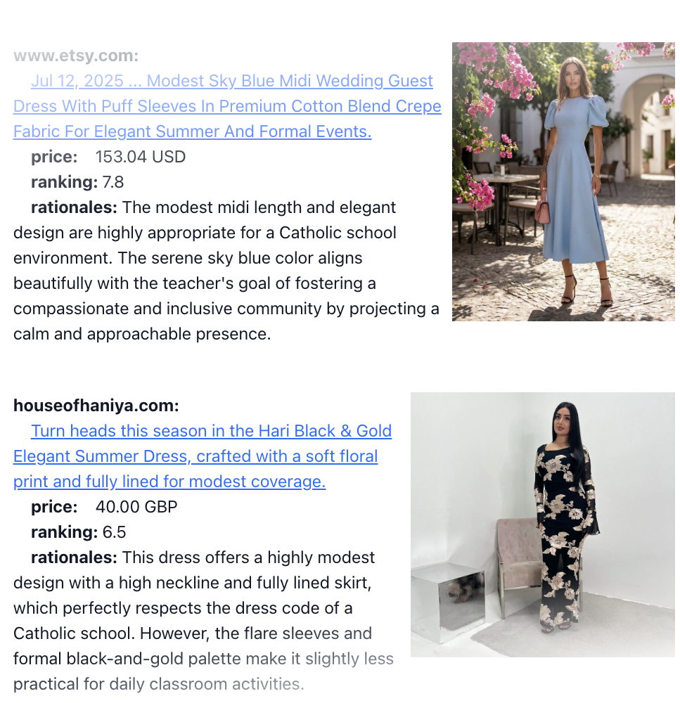 Summer dress recommendation results